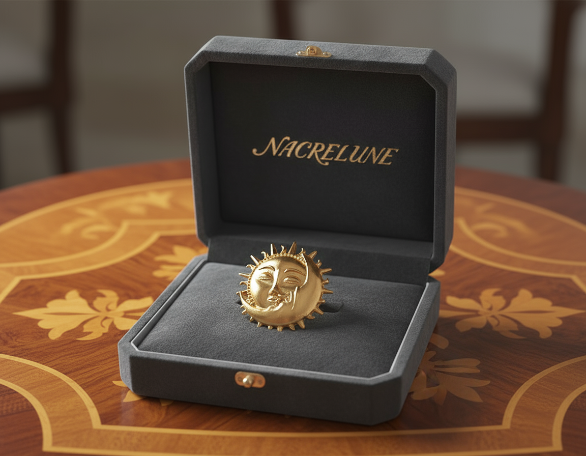 Broche dorée lune et soleil nacrelune.com broche