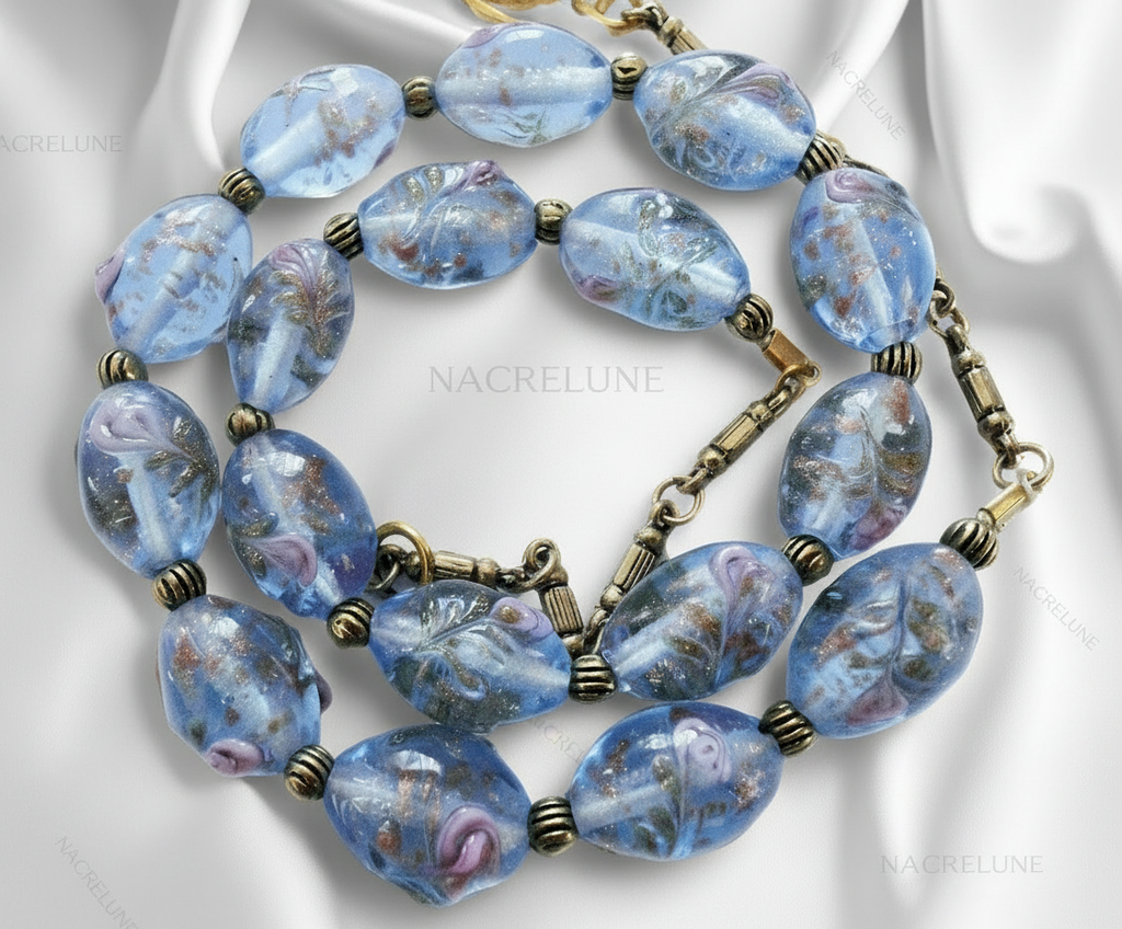 parure en perles de verre bleu nacrelune.com parure