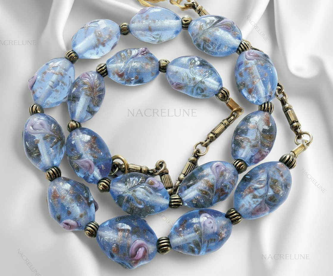 parure en perles de verre bleu nacrelune.com parure