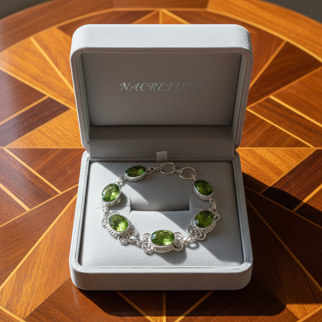Bracelet en argent avec peridots (olivines) nacrelune.com bracelet