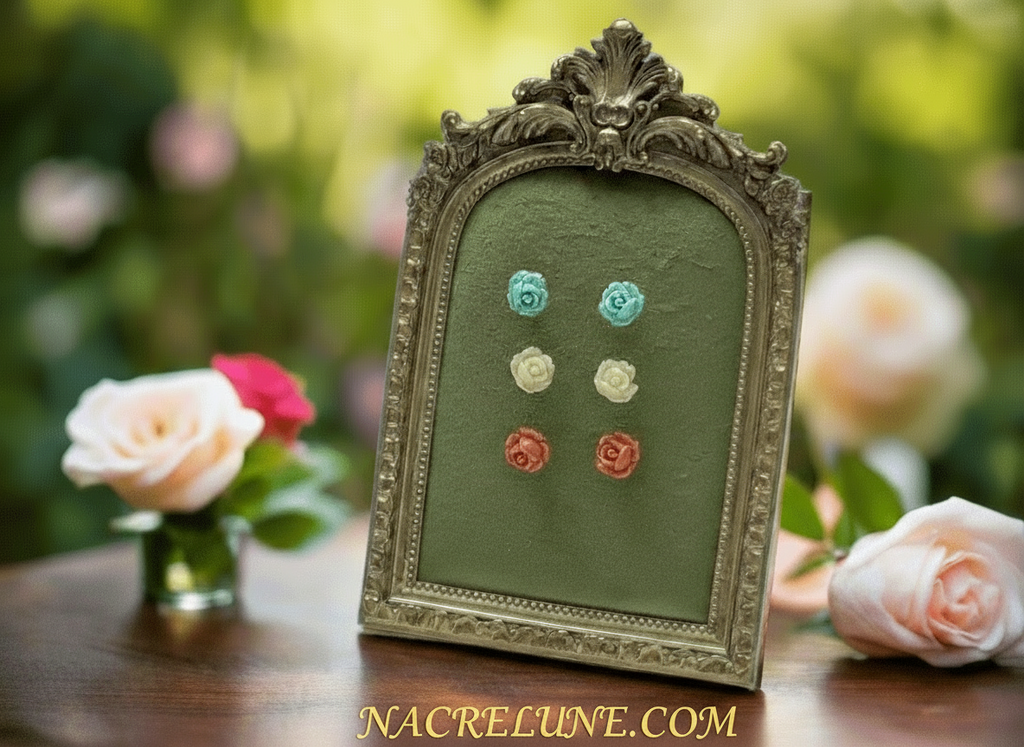 Lot de 3 paires de boucles d'oreille en résine . nacrelune.com boucles d'oreille