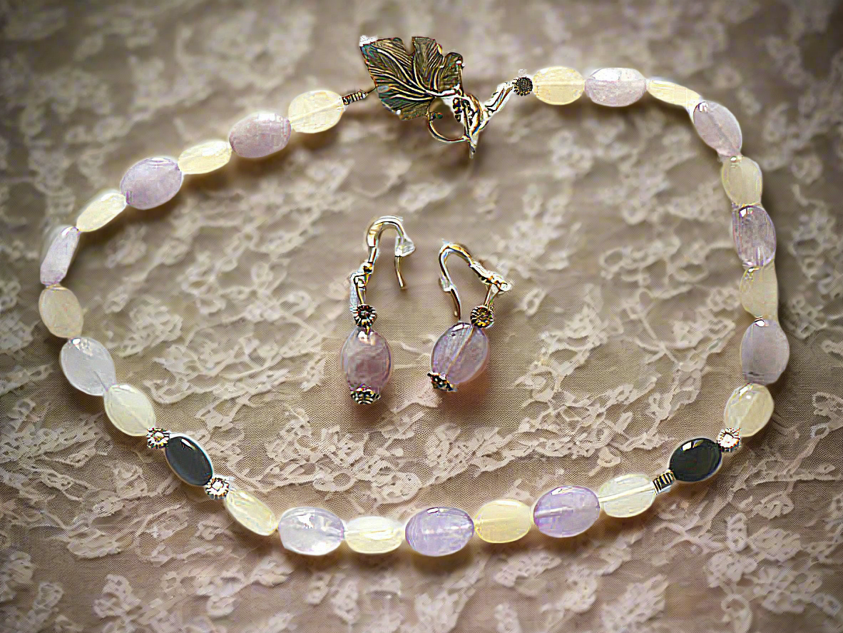 parure en perles naturelles d'améthystes citrines et onyx