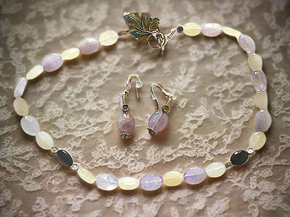 parure en perles naturelles d'améthystes citrines et onyx