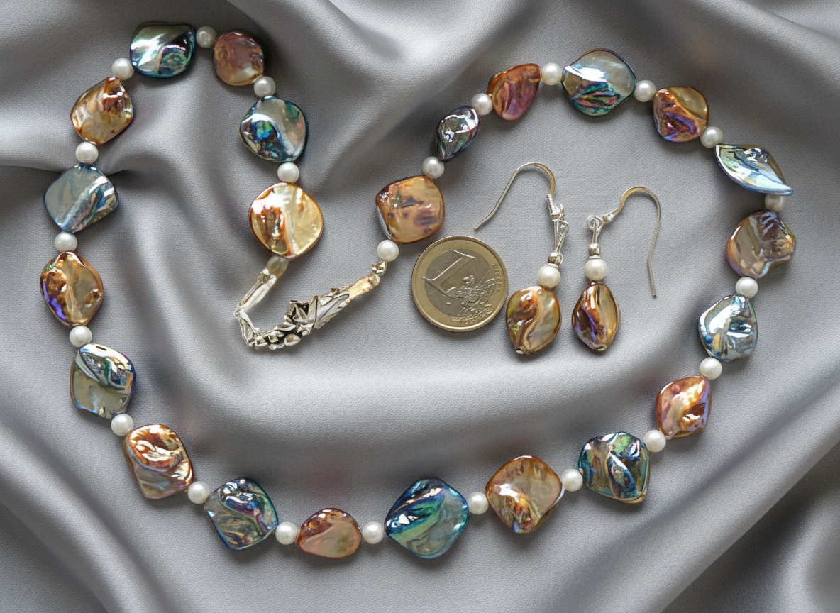 parure en perles de nacre bleue et mordorée NACRELUNE parure