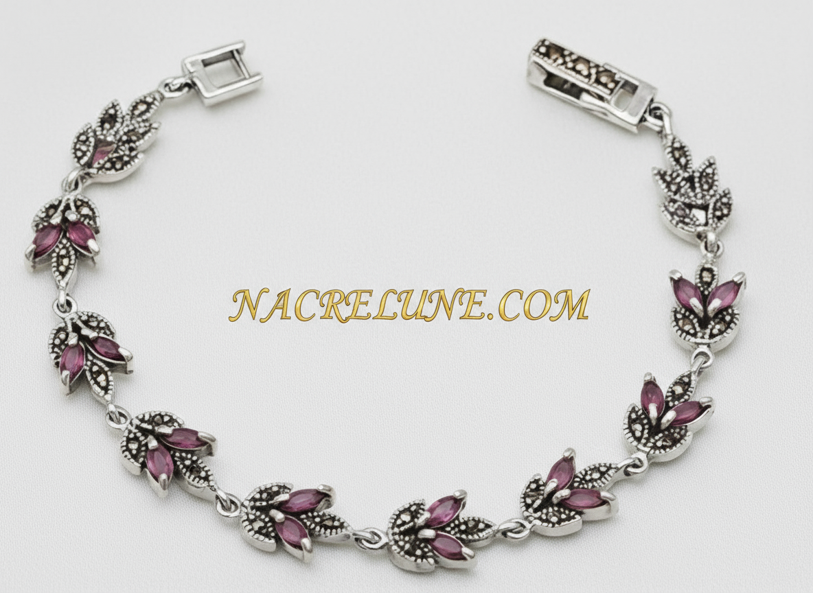 Bracelet en argent et marcassites avec rubis véritables NACRELUNE bracelet