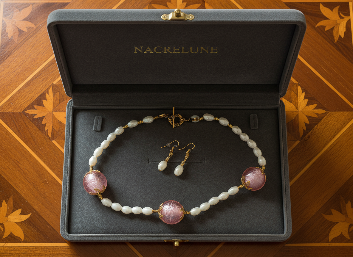 parure en boules de verre rose nacrelune.com parure