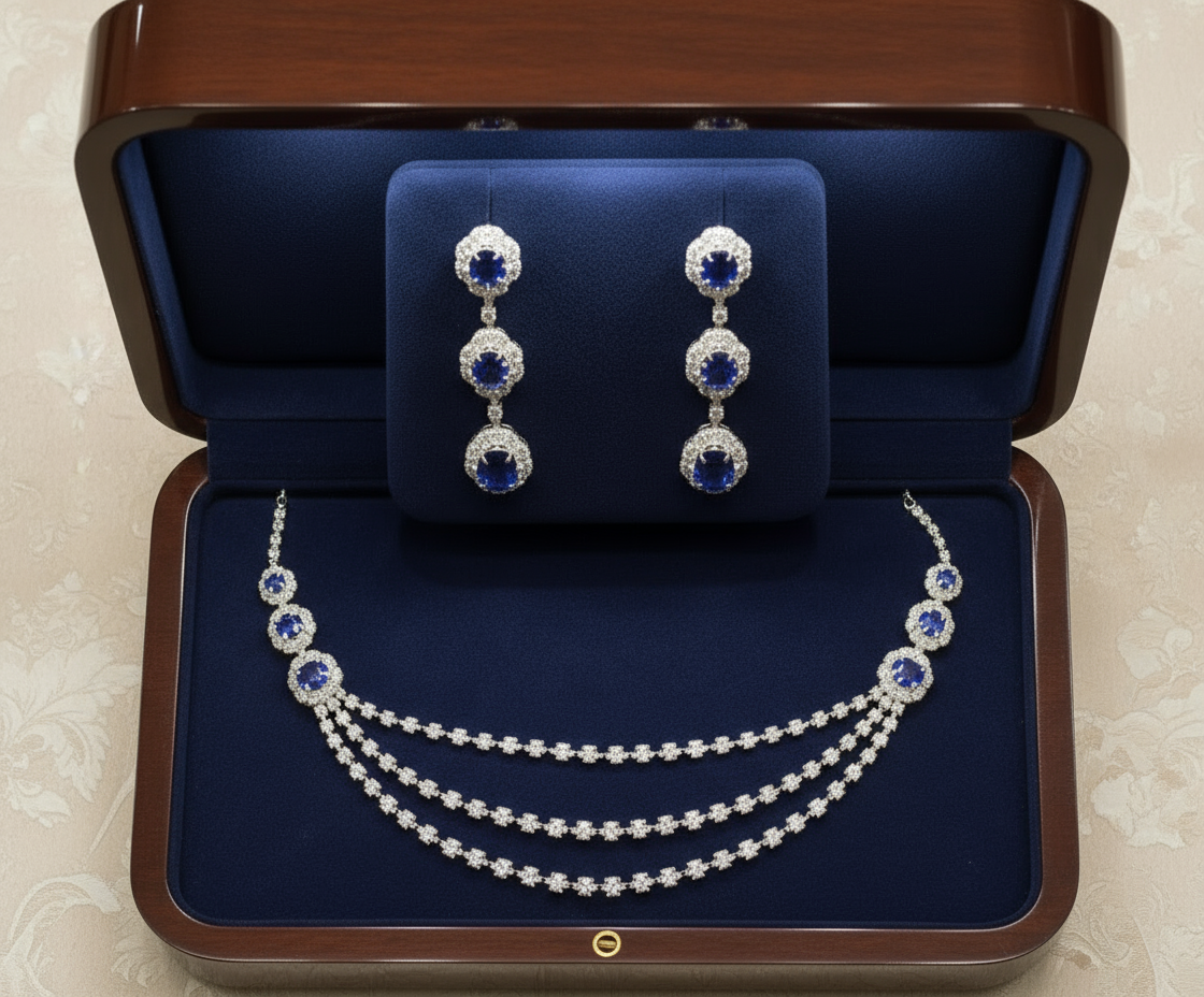 Parure de petits strass bleu roi nacrelune.com parure