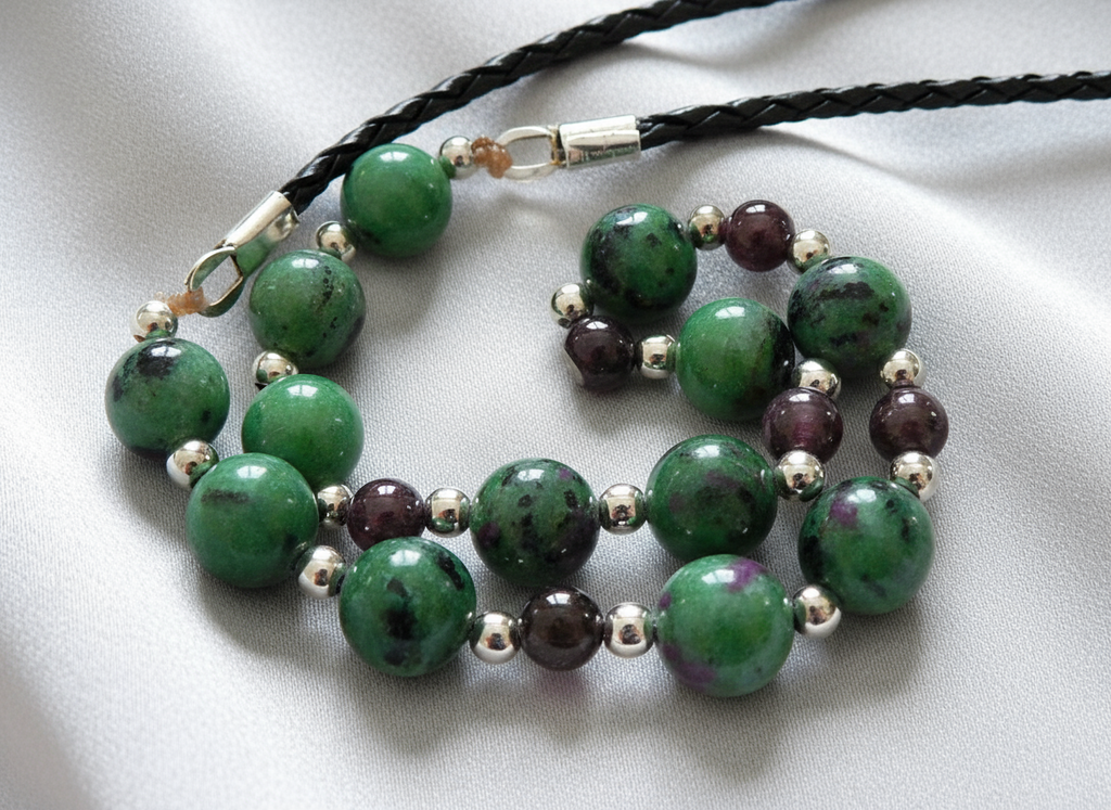 Parure petits rubis et rubis zoïsites naturels véritables nacrelune.com parure