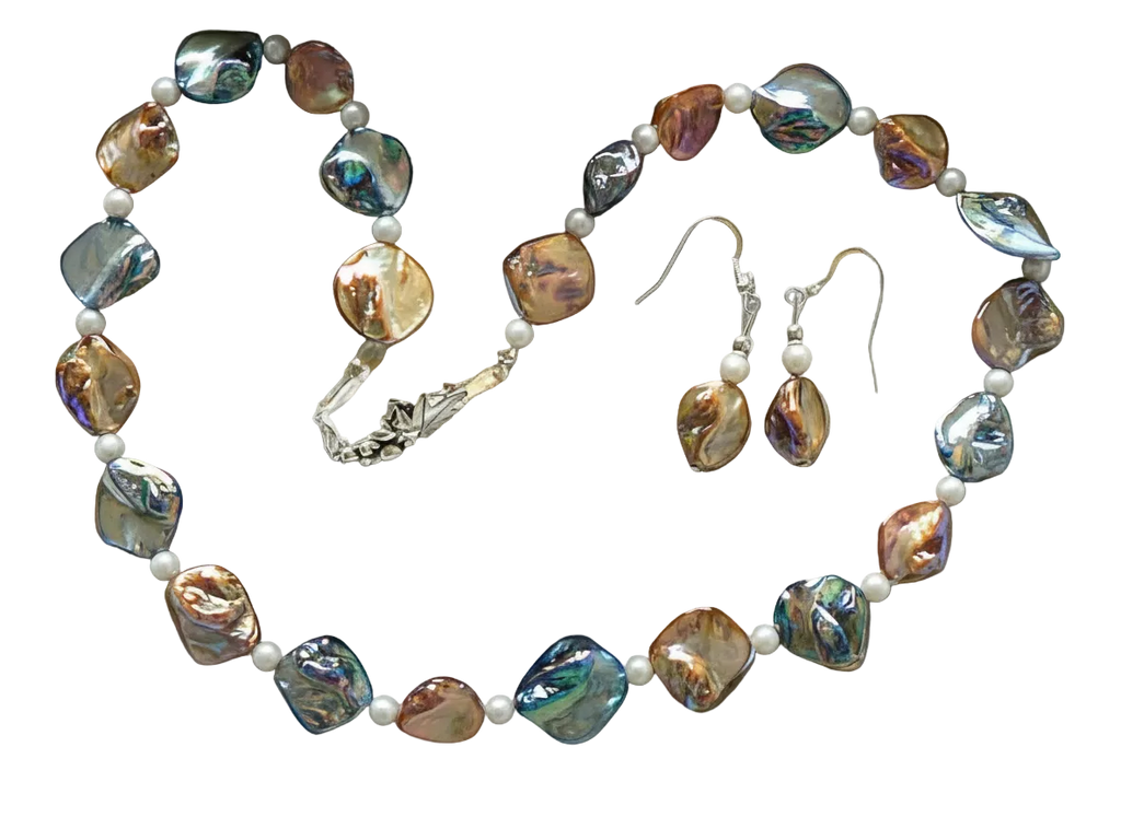 parure en perles de nacre bleue et mordorée nacrelune.com parure