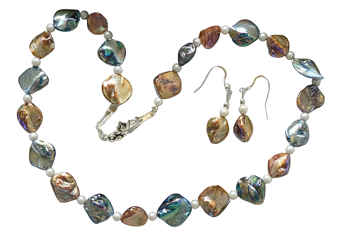 parure en perles de nacre bleue et mordorée nacrelune.com parure