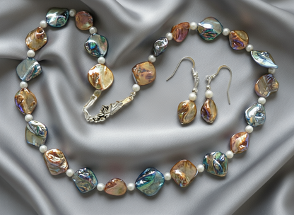 parure en perles de nacre bleue et mordorée NACRELUNE parure