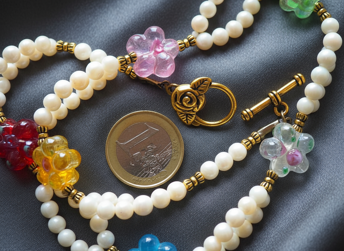 Parure en perles de nacre avec fleurs de verre NACRELUNE parure