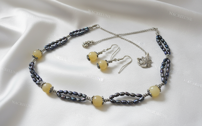 Parure en petites perles de culture irisées et citrines polies NACRELUNE parure