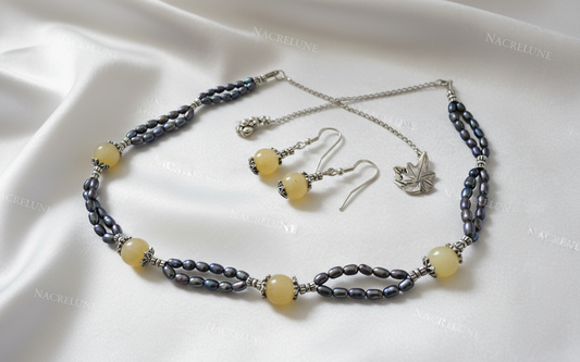 Parure en petites perles de culture irisées et citrines polies NACRELUNE parure