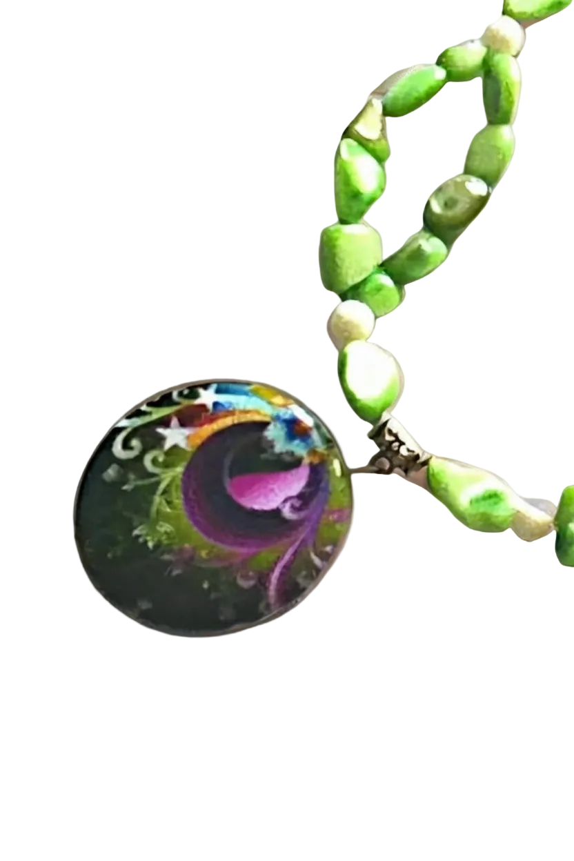 Collier en perles de nacre avec grande perle en nacre peinte nacrelune.com collier