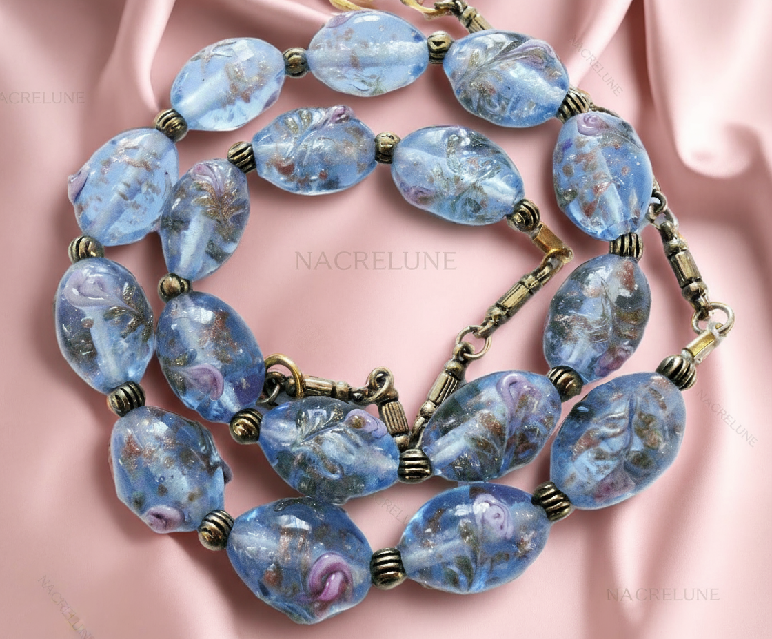 parure en perles de verre bleu NACRELUNE parure