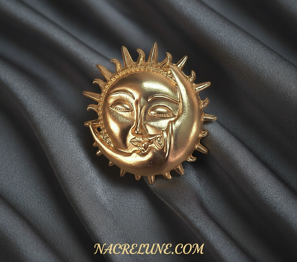 Broche dorée lune et soleil nacrelune.com broche