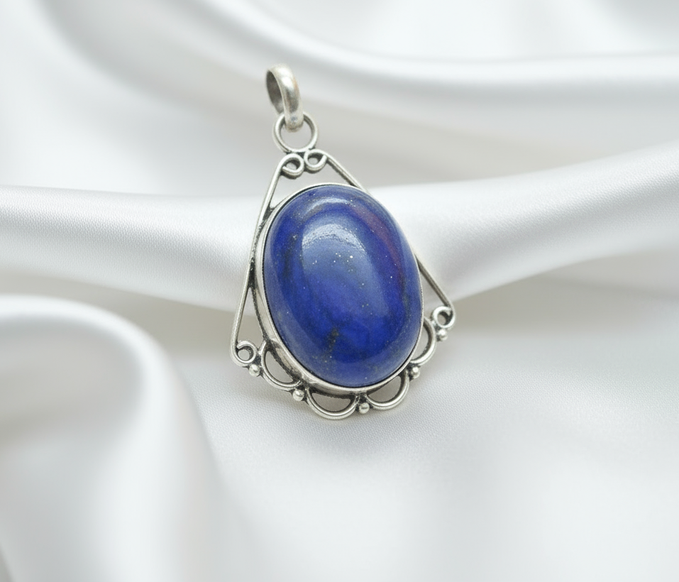 pendentif argent 925 avec lapis lazuli poli NACRELUNE pendentif