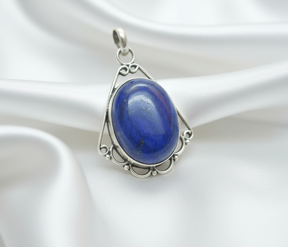 pendentif argent 925 avec lapis lazuli poli NACRELUNE pendentif