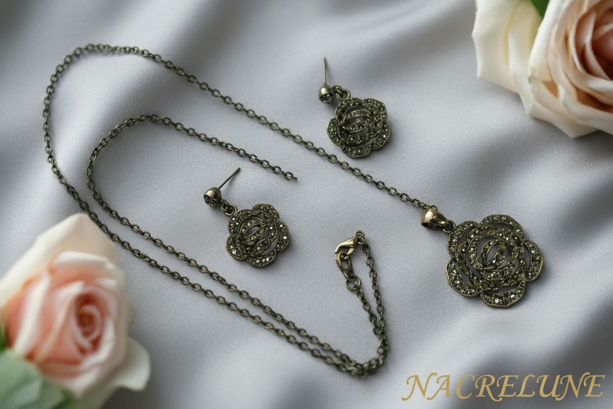 Parure fantaisie d'imitation marcassite nacrelune.com parure