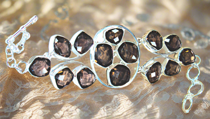 Bracelet en argent et quartz fumés