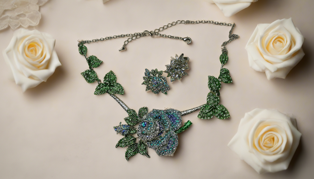 Parure en strass représentant des roses bleues nacrelune.com parure