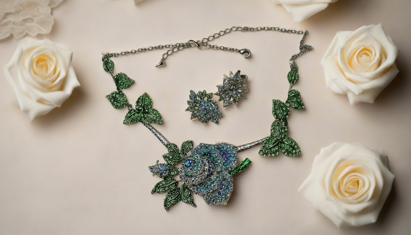 Parure en strass représentant des roses bleues NACRELUNE parure