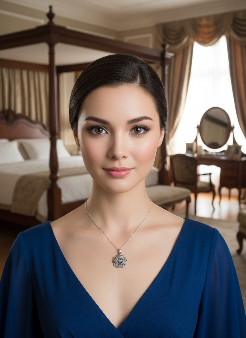 Pendentif en argent 925 et marcassites en forme de fleur NACRELUNE pendentif