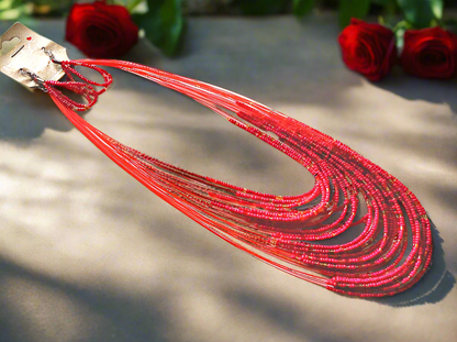 Parure en perles de rocaille, rouge