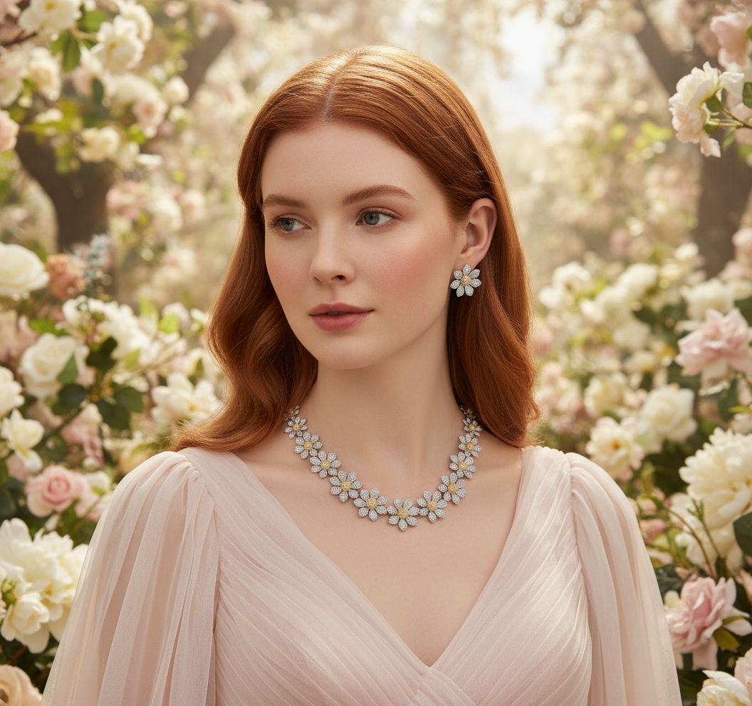 PRE COMMANDE : parure zirconia fleurs NACRELUNE parure