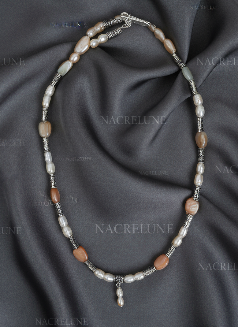 Parure en perles de pierres de lune avec perles de culture orange NACRELUNE parure