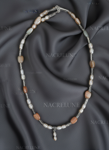 Parure en perles de pierres de lune avec perles de culture orange NACRELUNE parure