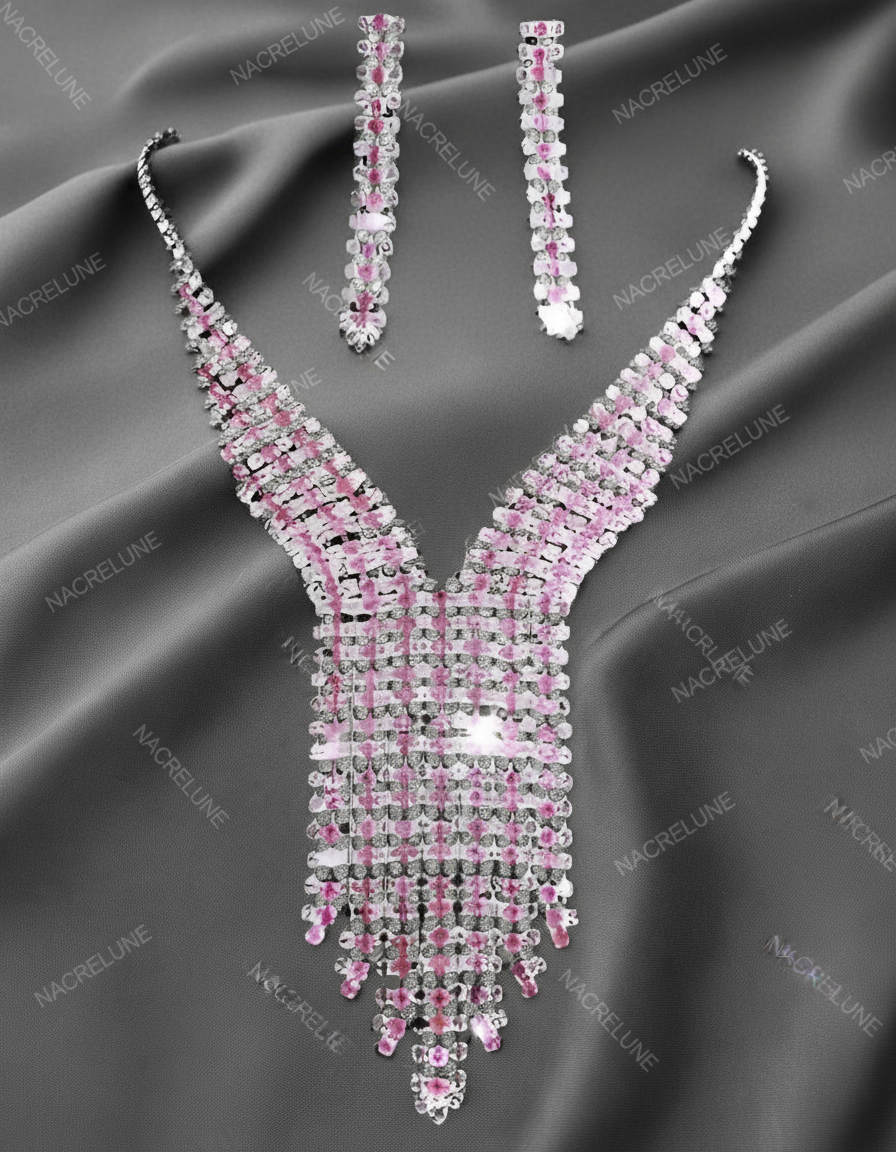 Parure en strass roses rose NACRELUNE parure