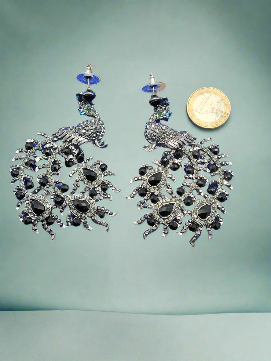 black peacock rhinestone earrings BO29