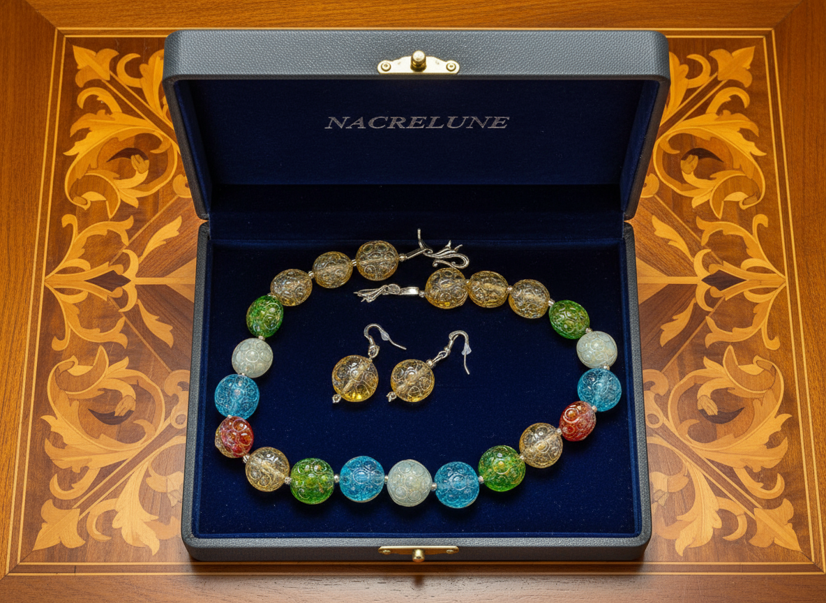 parure en perles de résine gravée Multicolore NACRELUNE parure