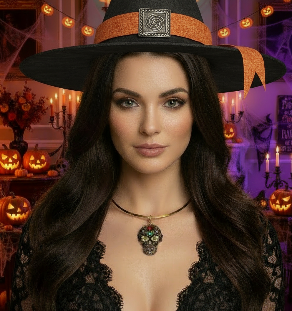 Pendentif mexicain ou gothique tête de mort, choisissez la couleur des yeux nacrelune.com collier