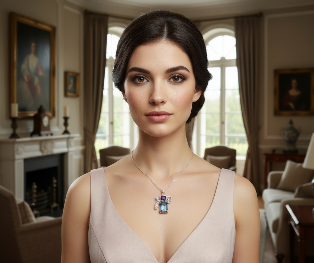 Pendentif en argent 925 avec labradorite, améthyste et citrine nacrelune.com pendentif