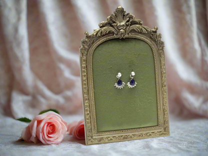 Boucles d'oreille en argent véritable avec lapis lazuli et perles