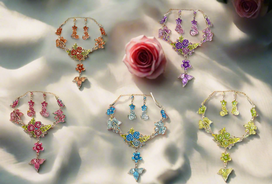 Parure en émail avec fleurs et feuilles, choisissez votre couleur