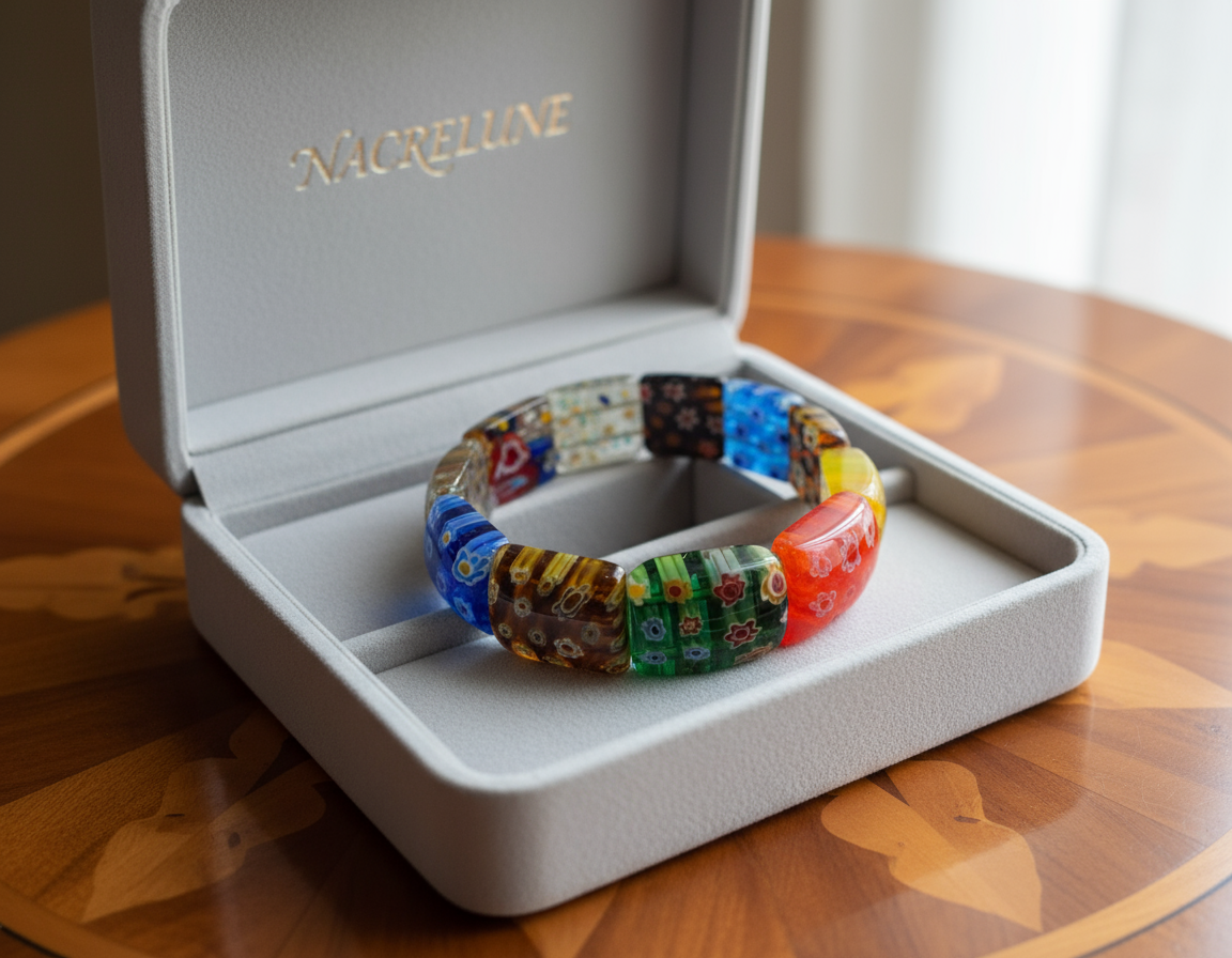 Bracelet Élastique Millefiori | Verre Vénitien Multicolore – Nacrelune nacrelune.com bracelet