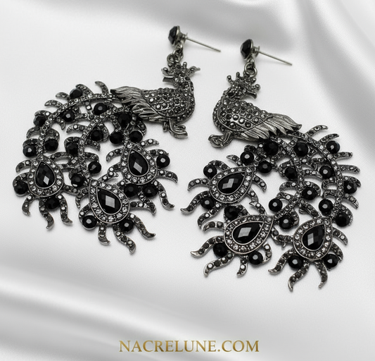 boucles d'oreille en strass en forme de paon noir NACRELUNE boucles d'oreille