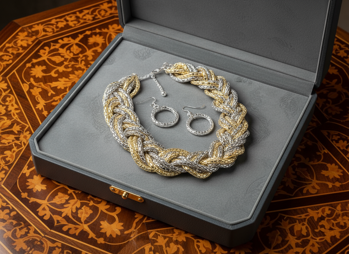 Parure fantaisie faite de chaînes multiples or et argent NACRELUNE parure