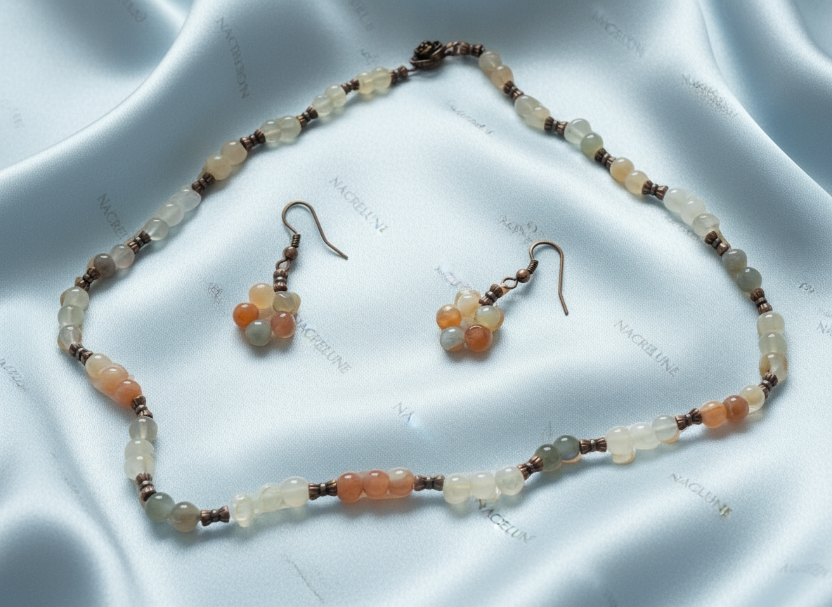 Parure petites pierres de lune polies en dégradé de couleurs NACRELUNE parure