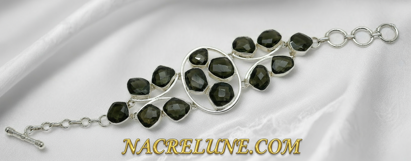 Bracelet en argent et quartz fumés NACRELUNE bracelet