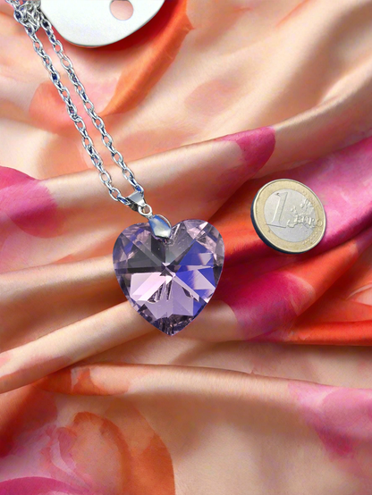 Collar de cristal de corazón con cadena (rosa)C204