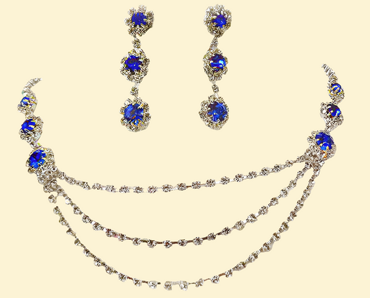 Parure petits strass bleu roi P32