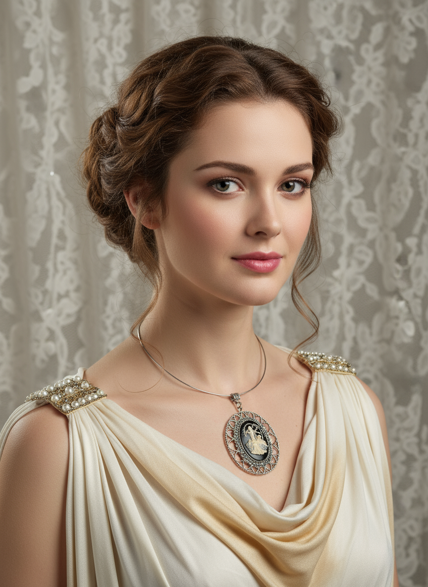 Pendentif festonné avec camée représentant une scène de chasse antique nacrelune.com pendentif