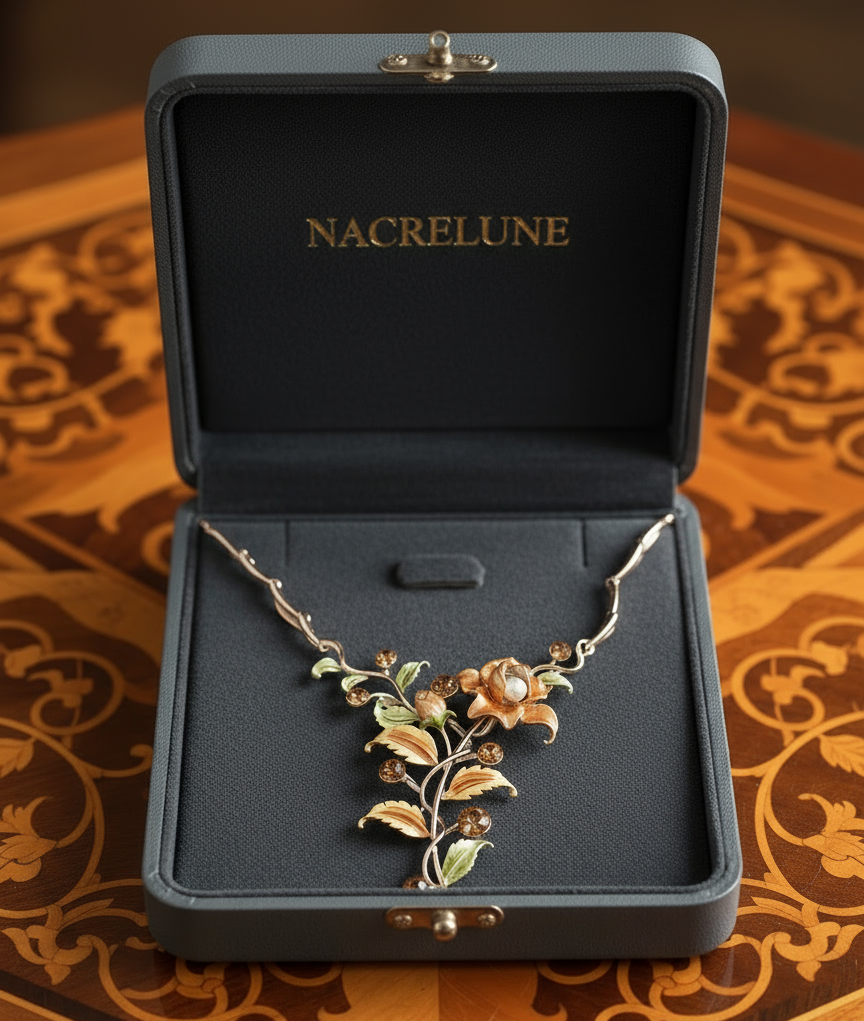 Parure fleurs en émail jaune orangé nacrelune.com parure