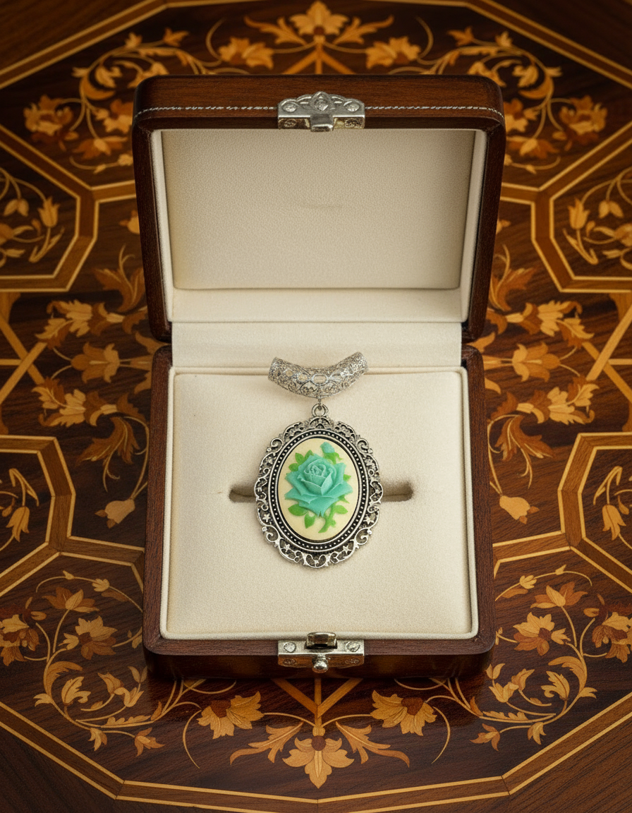 Pendentif camée en résine représentant une rose nacrelune.com pendentif