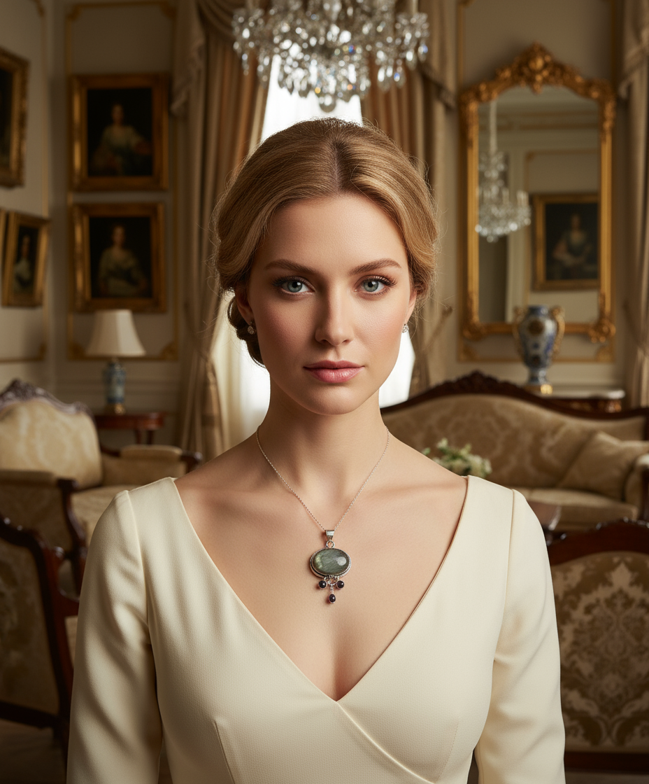 pendentif argent 925 avec labradorite et amethystes NACRELUNE pendentif